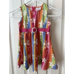 Barbie Girls Size 3-4Y Sleeveless Rainbow Dress with Belt Retro Flower‎ Power